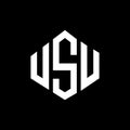 USU letter logo design with polygon shape. USU polygon and cube shape logo design. USU hexagon vector logo template white and Royalty Free Stock Photo