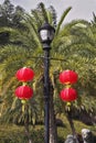 The usual lamppost decorated by beautiful red lanterns in the Chinese