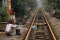 Usual life and houses on the railway track