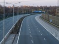 Usually full of car, now empty highway A4 due to the coronavirus pandemic. On signposts names of town and directions in Poland. Royalty Free Stock Photo