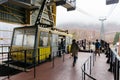 Usuzan Ropeway station with tourists in winter in Hokkaido, Japan