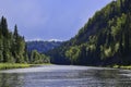 The Usva River, flowing at the foot of the Usvinskie Pillars rocks, becomes calm and deep