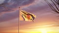 USVI flying flag at sunset shows country democracy - 3d animation