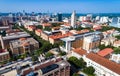 UT tower aerial drone view over austin texas