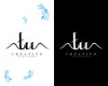 Tu, ut creative handwriting letter, initial logo vector design on white and black background