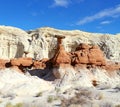 Utah/Grand Staircase Escalante: The Toadstools Area: Brown Hoodos Against White Cliffs