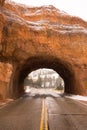 Utah Highway 12 Tunnel Through Red Canyon Winter Snow Royalty Free Stock Photo