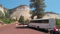 UTAH - JULY 2018: Tourists visit Zion National Park with the bus Royalty Free Stock Photo