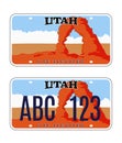 Utah license number plate. Vector usa car plate retro sign, american utah metal symbol