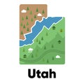 Utah map shape of states cartoon style with forest tree and river landscape graphic illustration Royalty Free Stock Photo