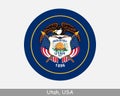 Utah Round Circle Flag. UT USA State Circular Button Banner Icon. Utah United States of America State Flag. Beehive State