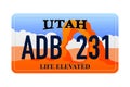 Utah s Car number in the United States of America. Marking of car license plates. Realistic car registration plate