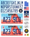 Utah state car license plate pattern, USA, illustration