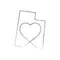 Utah US state hand drawn pencil sketch outline map with the handwritten heart shape. Vector illustration