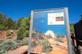 Utah, USA - May 16, 2021: Sign and trailhead for the Timber Creek Overlook Trail in Kolob Canyons in Zion National Park Royalty Free Stock Photo