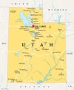 Utah, UT, political map, US state, nicknamed Beehive State