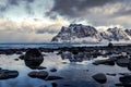 Utakleiv Beach on the Lofoten Islands in Norway in winter