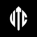 UTC circle letter logo design with circle and ellipse shape. UTC ellipse letters with typographic style. The three initials form a Royalty Free Stock Photo