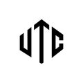 UTC letter logo design with polygon shape. UTC polygon and cube shape logo design. UTC hexagon vector logo template white and Royalty Free Stock Photo