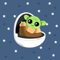 ÃÂ¡ute alien in open space in flat style. Astronaut vector illustration on isolated background. Characters exploring universe