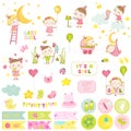 ÃÂ¡ute Baby Girl Scrapbook Set. Vector Scrapbooking Royalty Free Stock Photo