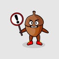 Ute cartoon illustration acorn with exclamation sign bord