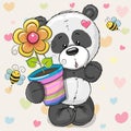 ÃÂ¡ute cartoon Panda with flower Royalty Free Stock Photo