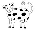 Cute cow, black and white illustration