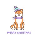 ÃÂ¡ute dog breed shiba inu in hat and scarf.