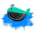 ÃÂ¡ute funny whale. Undersea world in cartoon style. Marine life.