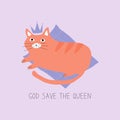 ÃÂ¡ute ginger cat on a purple pillow with a crown on her head. Orange cat queen. \