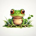 ute green Frog in cartoon style. Cute Little Cartoon Frog isolated on white background. Watercolor drawing, hand-drawn Frog in Royalty Free Stock Photo