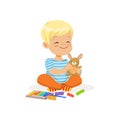 ute little boy playing with plasticine, kids creativity vector Illustration