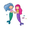 Cute little mermaids. cartoon girls with fish tails. Marine theme Royalty Free Stock Photo