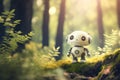 Ute little robot in the jungle with bokeh nature sunlight background. Generative AI