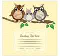 ÃÂ¡ute owls on a tree branch with space for text.