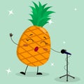 ÃÂ¡ute a pineapple Smiley in a cartoon style sings into the microphone. Royalty Free Stock Photo