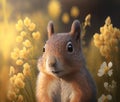 ute red squirrel in autumn golden light. Portrait of fox squirrel (Sciurus niger) sitting on branch