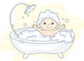 ÃÂ¡ute toddler bathing in the bath with foam and laughing