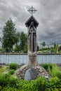 Chapel pillar and memorial wall in Utena, Lithuania