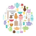 Kitchen objects and equipment set in cartoon style. Home utensils. Royalty Free Stock Photo