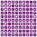 100 utensil icons set grunge purple