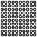 100 utensil icons set black circle