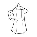 Utensil for preparing coffee, vector isolated line art, linear illustration of italian moka pot.