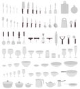 Utensils big set. Dinnerware equipment collection. Kitchenware accessory. Flat vector background illustration.