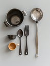 Utensils of kitchen like folk cup plate and spoon etc Royalty Free Stock Photo