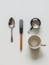 Utensils of kitchen like folk cup plate and spoon etc Royalty Free Stock Photo