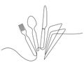 utensils set and napkin in continuous line drawing style