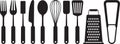 Utensils silhouette vector illustration featuring fork, knife, spoon, whisk, grater, spatula Royalty Free Stock Photo