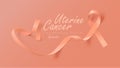 Uterine Cancer Awareness Calligraphy Poster Design. Realistic Peach Ribbon. September is Cancer Awareness Month.